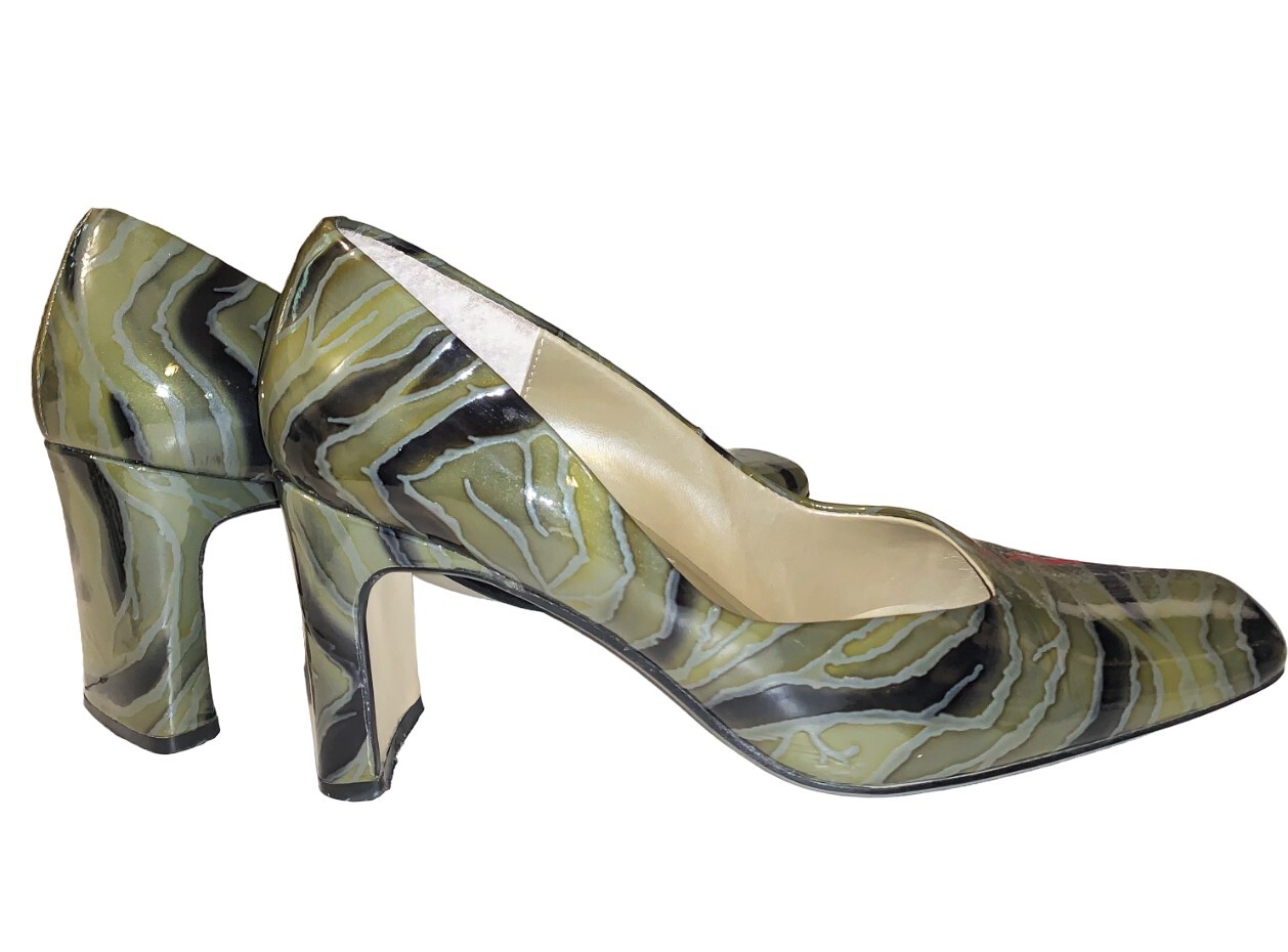 VINTAGE ITALIAN BELLINI DESIGNER GREEN PATENT LEATHER ZEBRA PRINT HEELS  SIZE 8.5 | eBay