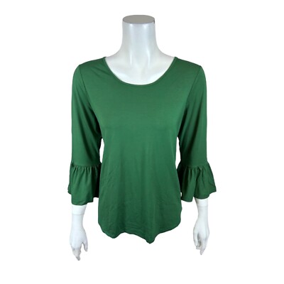 Susan Graver Women's Cool Touch 3/4 Bell Sleeve Scoop Neck Top Emerald 3X Size