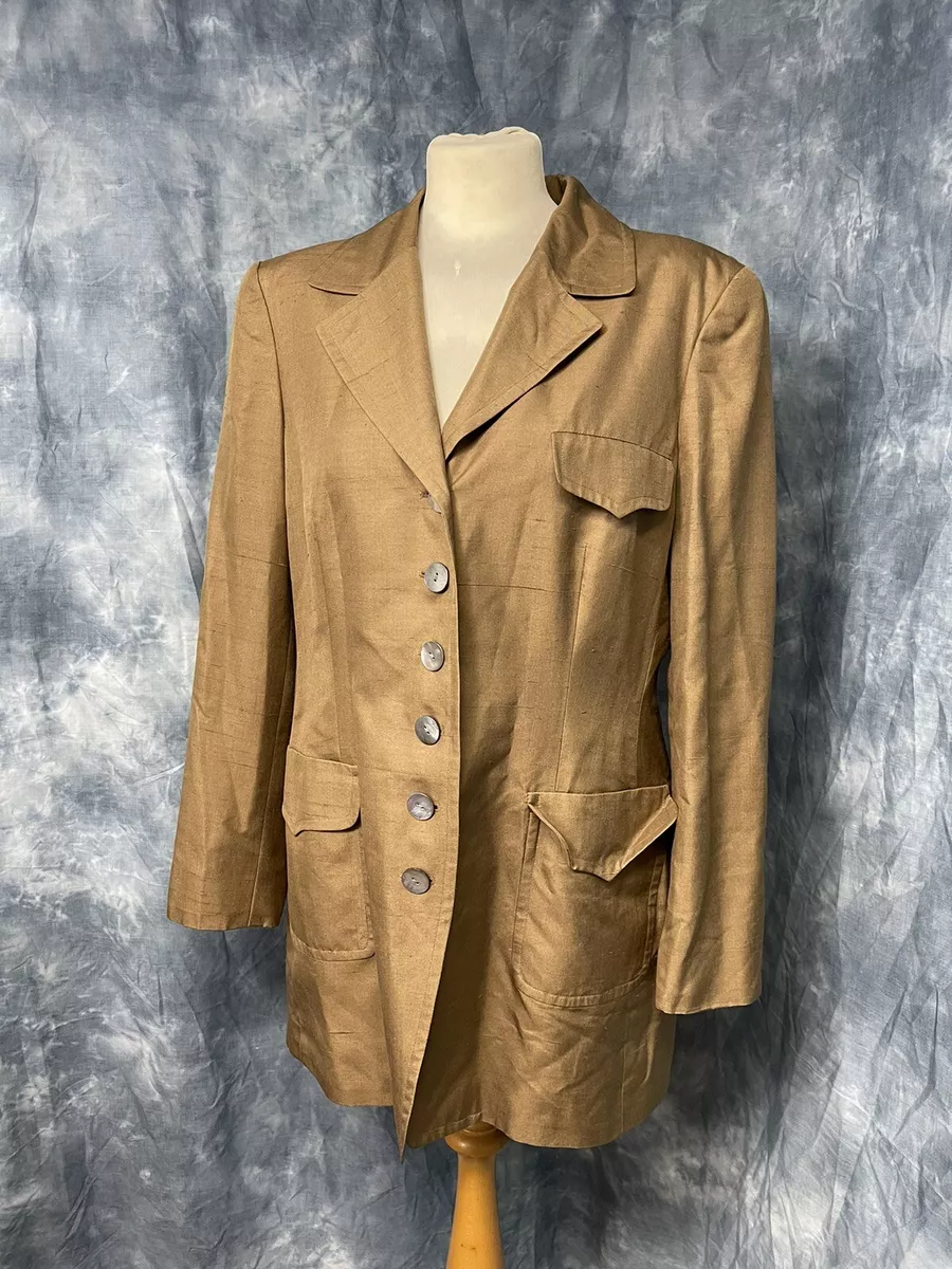 Vintage 80s Jaeger Silk Jacket Size 14 Brown Smart Spring Summer