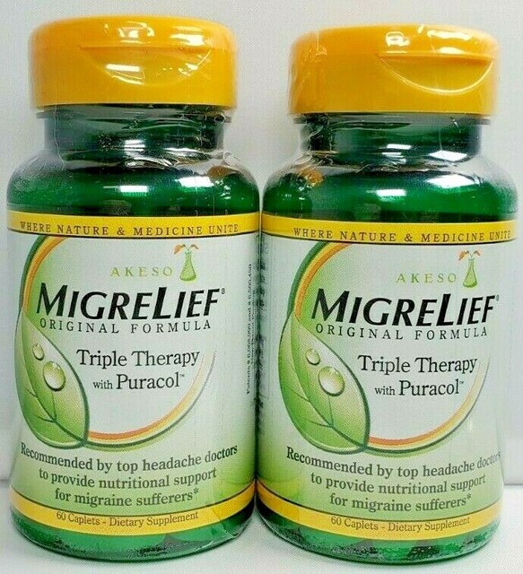 Migrelief Caplets Migraine Relief Triple Therapy 60 ct 2 Pack Exp