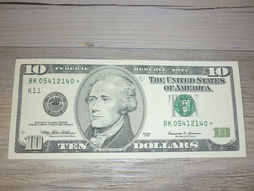 VINTAGE SERIES 1999 $10 DOLLAR BILL FEDERAL RESERVE STAR NOTE UNCIRCULATED