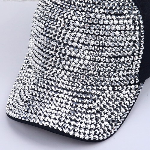Studded Rhinestone Baseball Cap for Women Sparkle One Size, Silver Black - Picture 4 of 7