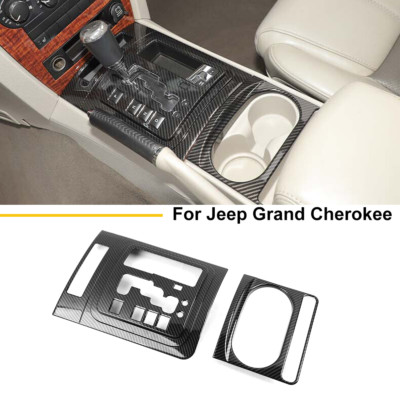 Gear Shift selector Cup Holder Trims Cover For Grand Cherokee 06-10 Carbon Fiber