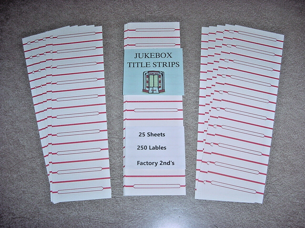 Jukebox Blank Title Strips, 45rpm, 250 Lables, FACTORY 2ND'S, $2.49 Ship