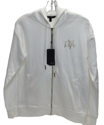 $130 Armani Exchange Women Zip-up Long-Sleeve Hooded Sweatshirt, Off White , M