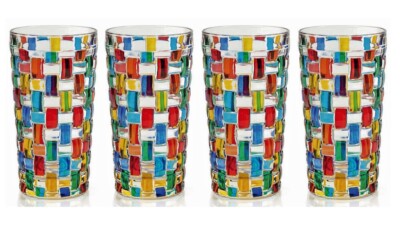 NAPOLI HIGHBALL GLASSES - SET OF FOUR - HAND PAINTED VENETIAN GLASSWARE