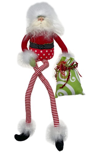 20” Shelf Sitter Santa Claus Feathers Long Skinny Legs Plush Christmas Figurine