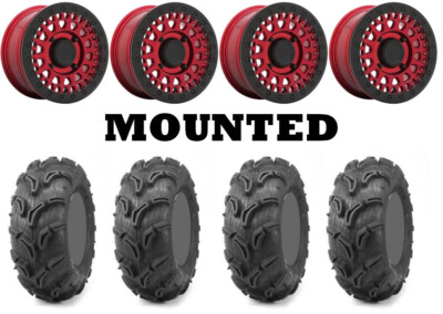 Kit 4 Maxxis Zilla Tires 28x9-14/28x11-14 on Black Rhino Parker Beadlock Red TER