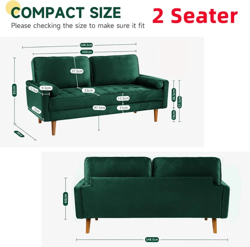 2 Sitzer Sofa Loveseat Kleine Sofa mit 2 Kissen und Armlehnen Sofa Set Loungsofa - Bild 34 von 42