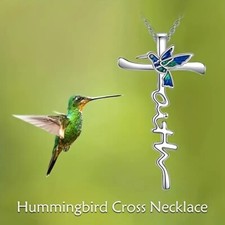 Elegant 925 Sterling Silver Cross Hummingbird Fashion Jewelry Pendant Necklace