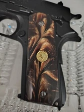 Colt brown pearl 1911 grips full size Gold metal medallion for Government