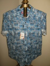 Robert Graham's Shirt Blue TWIN FALLS Men's MEDIUM Multi-Color S/S  BANDANA