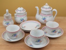 Antique Porcelain Child's Tea Set Pot Bowl Cup Saucer Plate Doll R