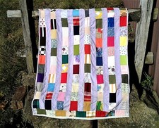 Vintage Baby Quilt Mid Century Retro Polyester Seersucker Folk Art