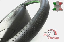 FOR VOLKSWAGEN T25 Camper Van 80-90 BLACK PERF LEATHER STEERING WHEEL COVER GREE