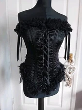 Black Satin Ruffle Phaze Corset - Size Large /c31