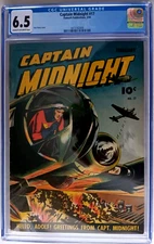 CAPTAIN MIDNIGHT #17 CGC 6.5 Cr-OW 1944 Fawcett MAC RABOY nice Air Force cover
