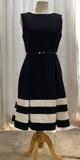 Calvin Klein Belted Fit & Flare Dress. Black & White. Women's Size 8