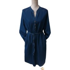 Together lightweight stretch denim dress with pockets embroidered size UK 18