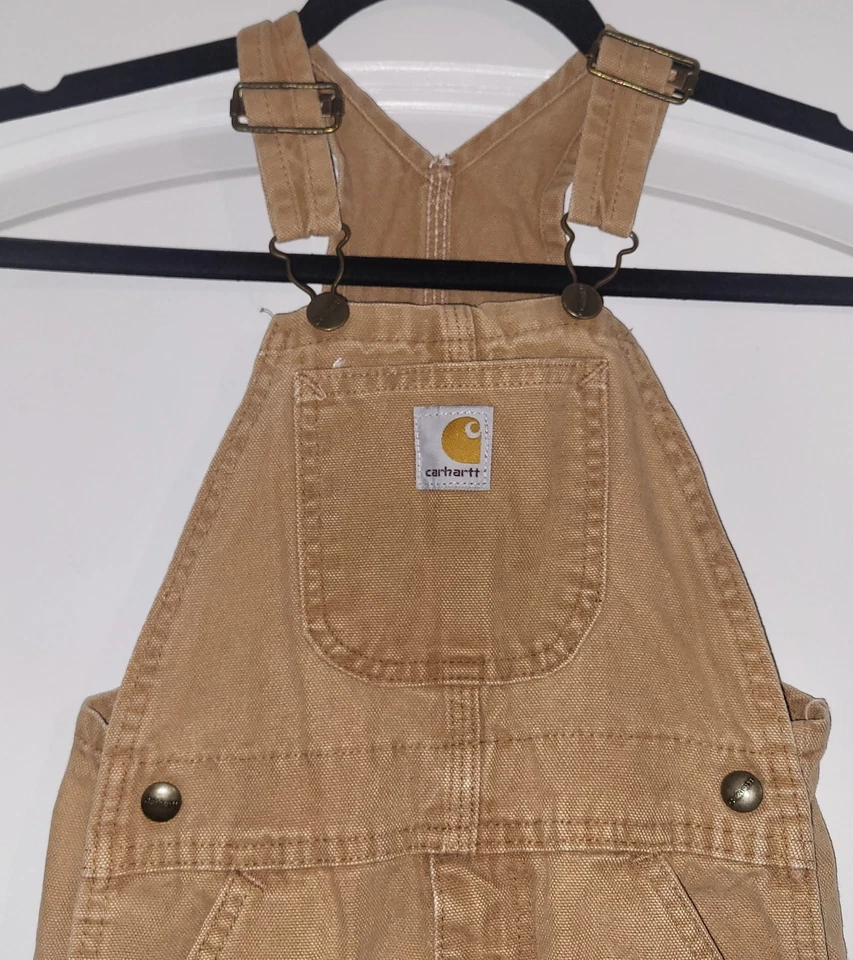 Mono de mezclilla Carhartt marrón claro marrón joven niños doble rodilla talla 6 Foto 3 de 4
