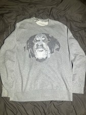 Givenchy Paris Men  s Gray Dog Graphic Fleece Crewneck Pullover Sweatshirt L