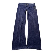 Juicy Couture Women's Deep Blue Velour Flare Leg Track Pant Graphic Logo Size M