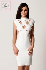 House of CB style 'Aubrey' White Cut Out Detail Bandage Dress