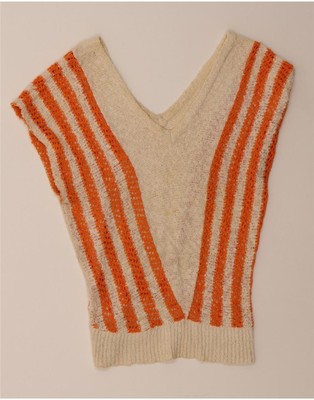 VINTAGE Damen Trägertop Tanktop UK 14 Medium weiß gestreift FE26