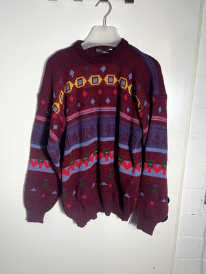 Numero Uno Damen Strick Pullover Größe L Vintage Strickpullover Lila / Rot Pulli
