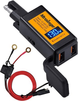 Motorcycle USB Charger, Mroinge 6.8A SAE to USB Adapter Dual Port QC3.0/2.0 Fast