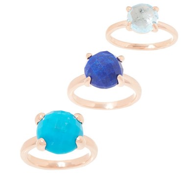 Set aus 3 blauen Edelsteinen Sterlingsilber Rosenklad Vorsteckringen Größe 10