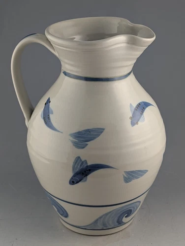 MIRANDA THOMAS FOR SIMON PEARCE BLUE KOI FISH PITCHER 10 3/4"