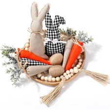 10 Pcs Farmhouse Easter Decor Set: Rustic Carrots Bunny Eggs with Wood Garlan...