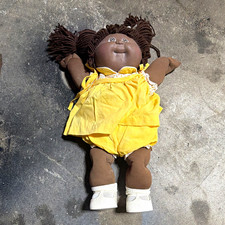 Soft Body Baby Girl Doll Dark Complexion Brown Eyes Curly Brown Yarn Hair
