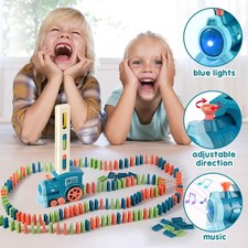 200 PCS Domino Train Toys Set, Automatic Dominos Building and Stacking Creative