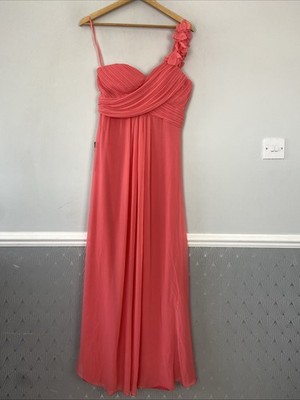 Ever Pretty Kleid Gr. 10 korallenrosa ein Schulter Träger lang Abschlussball Abendkleid