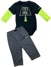 Under Armour 6/9M Bright Yellow/Black Bodysuit and Gray Pant Baby Set
