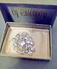Vintage Eisenberg Silver Tone & Clear Glass Brooch. Box. 2" X 1 3/4"