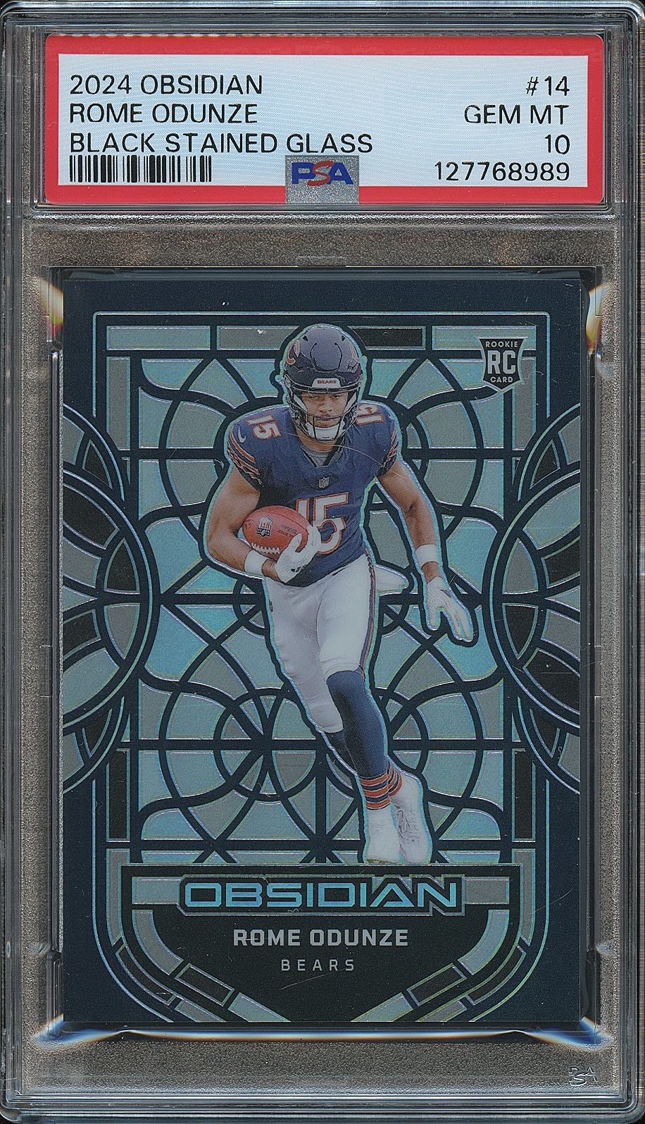 Rome Odunze 2024 Obsidian Stained Glass SSP CASE HIT RC Rookie Bears PSA 10