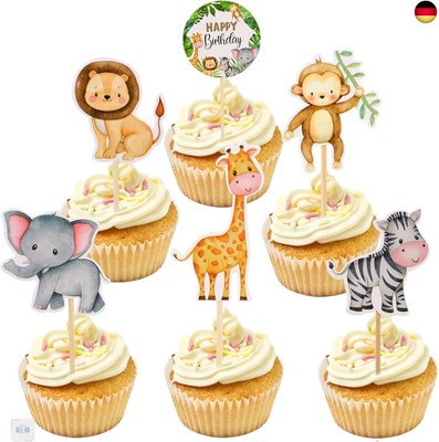 36 Stücke Cupcake Toppers, Cake Toppers Zoo Kuchen Deko Junge Happy Birthday 