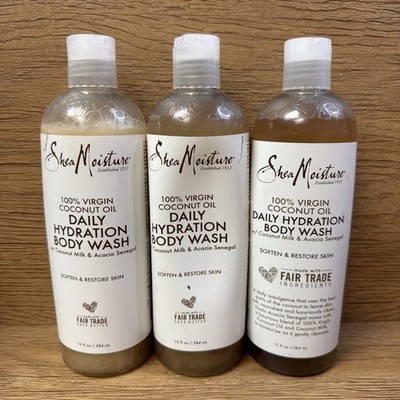 3 Shea Moisture 100% Virgin Coconut Oil Daily Hydration Body Wash 13 oz ea Read*