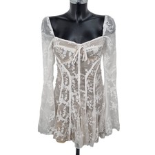 PrettyLittleThing White Mesh Floral Shift Dress Size 10 UK