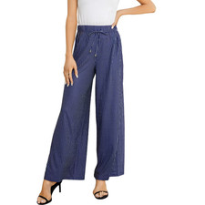 Women's Wide Leg Pants Casual Palazzo Flowy Pants Elastic High Waist Lounge Draw