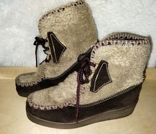 Vintage Snowland Suede Leather Faux Fur Lace Up Ankle Winter Snow Boots Sz 7