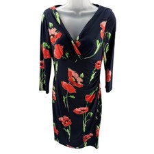 Lauren Ralph Lauren Navy Red Poppy Floral Ruched V-Neck Sheath Dress 4