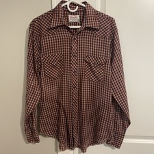VTG 60s 70s LRG Wrangler 16 1/2 Orange Blue Tails Shirt Navy Pearl Snap Made USA