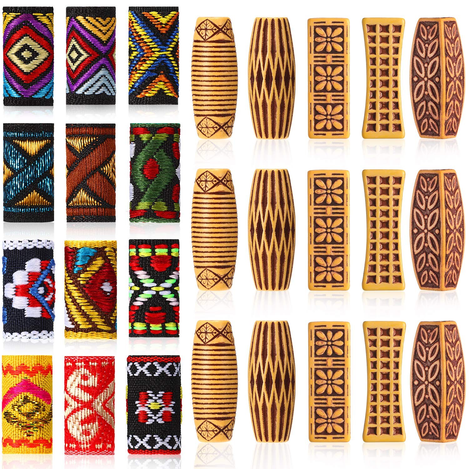 27 Pcs Wooden Fabric Dreadlock Beads Tube Beads for Hair Braids Jewelry for Hair