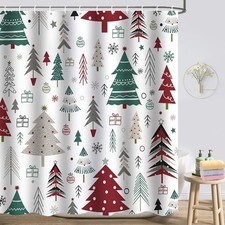 Christmas Shower Curtain, Christmas Tree Shower Curtain Set, Winter Shower Cu...