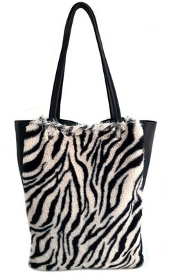 ITALY Damen Schultertasche Shopper Tasche Fell Optik echt Leder Reißverschluss 