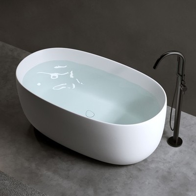 47'' Small Solid Surface Stone Resin Freestanding Tub w/Drain & Overflow, Compact
